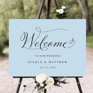 Chic Calligraphy Dusty Blue Wedding Welcome Sign