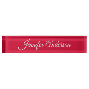 Chic Calligraphy Elegant Cherry Red Personalised Nameplate