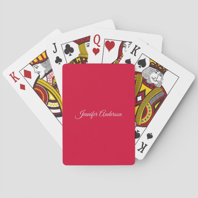 Chic Calligraphy Elegant Cherry Red Personalised Playing Cards (Back)