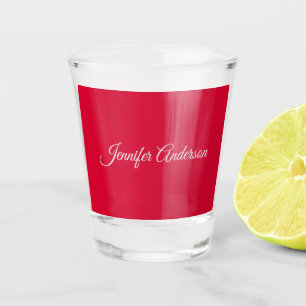 Chic Calligraphy Elegant Cherry Red Personalised Shot Glass