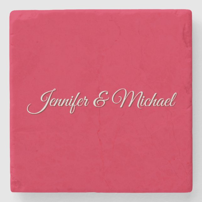 Chic Calligraphy Elegant Cherry Red Personalised Stone Coaster (Front)
