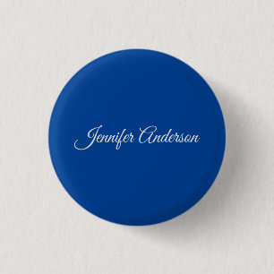 Chic Calligraphy Elegant Deep Blue Personalised 3 Cm Round Badge