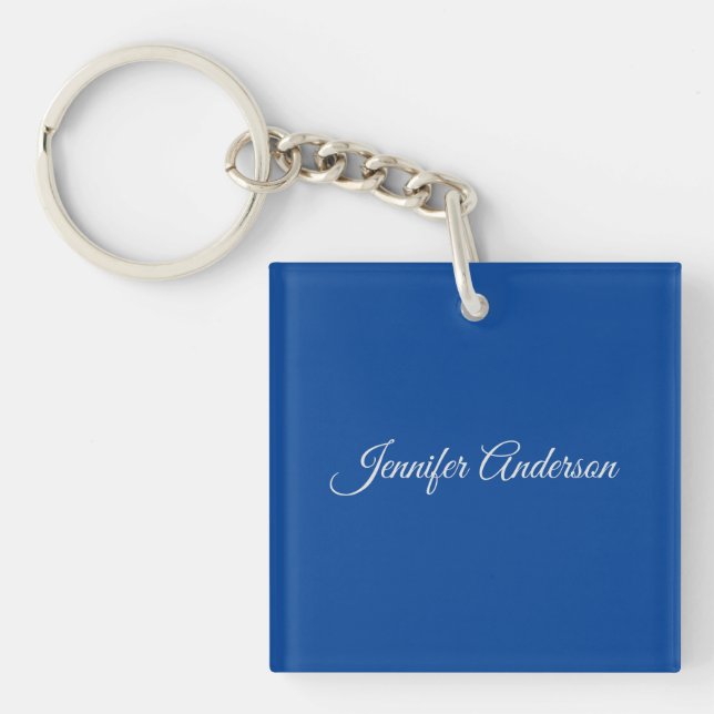 Chic Calligraphy Elegant Deep Blue Personalised Key Ring (Front)