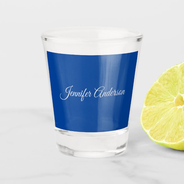 Chic Calligraphy Elegant Deep Blue Personalised Shot Glass (Front)