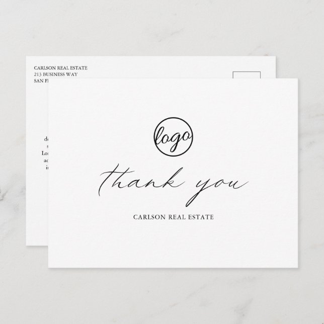 Chic Calligraphy Elegant Logo Business Thank You Postcard (Front/Back)