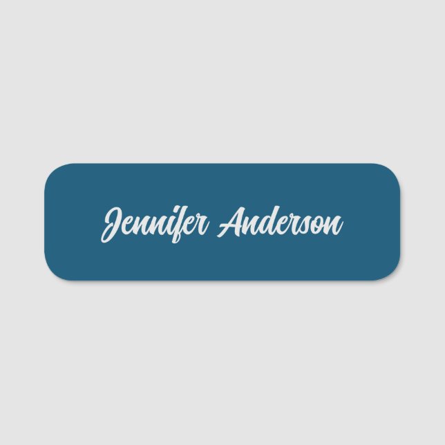Chic Calligraphy Elegant Ocean Blue Personalised Name Tag (Front)