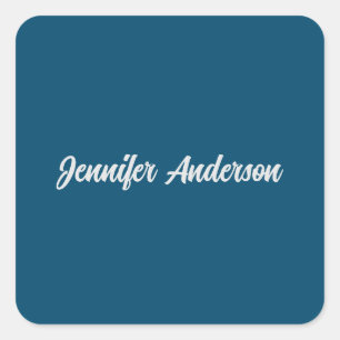 Chic Calligraphy Elegant Ocean Blue Personalised Square Sticker