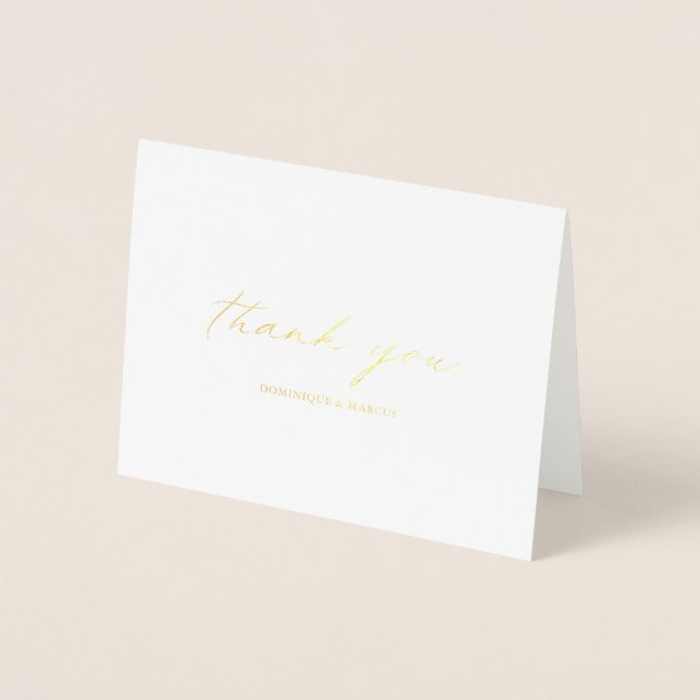Chic Calligraphy Elegant Wedding Thank You Gold Foil Card (Front)