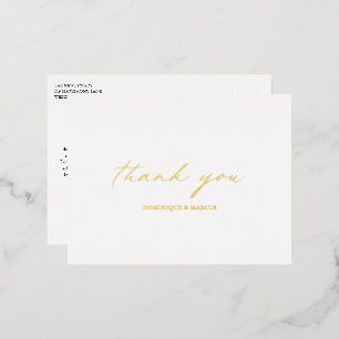 Chic Calligraphy Elegant Wedding Thank You Gold Foil Invitation Postcard