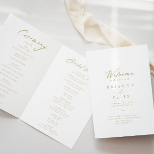 Chic Calligraphy Gold Folded Wedding   Programme
