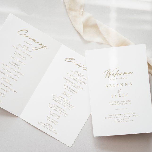 Chic Calligraphy Gold Folded Wedding   Programme (Creator Uploaded)