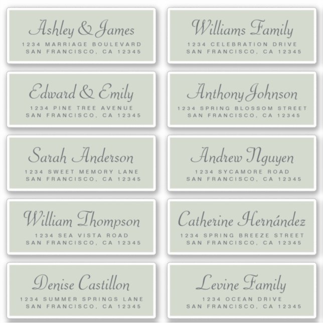 Chic Calligraphy Green Guest Address Labels (Front)