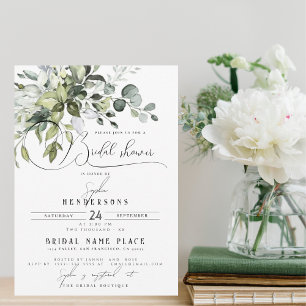 Chic calligraphy Greenery Eucalyptus Bridal Shower Invitation