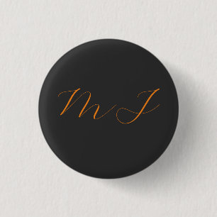 Chic calligraphy grey orange monogram name initial 3 cm round badge
