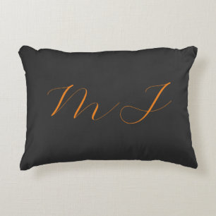 Chic calligraphy grey orange monogram name initial decorative cushion