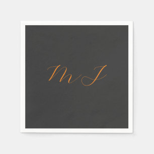 Chic calligraphy grey orange monogram name initial napkin