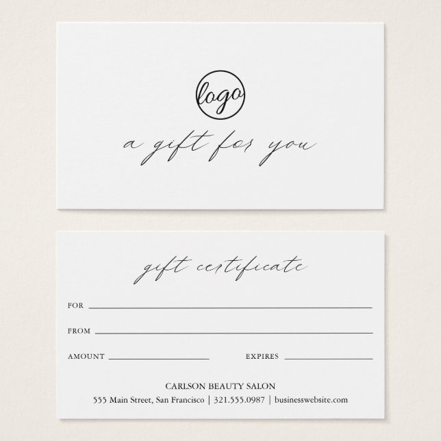 Chic Calligraphy Logo Business Gift Certificate (Front & Back)