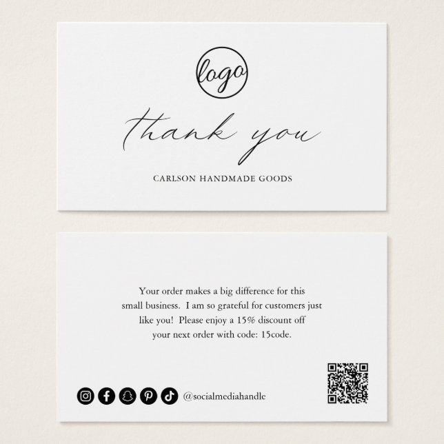 Chic Calligraphy Logo Business Order Insert Card (Front & Back)
