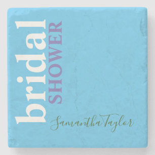 Chic Calligraphy Minimalist Bridal Shower Blue Stone Coaster
