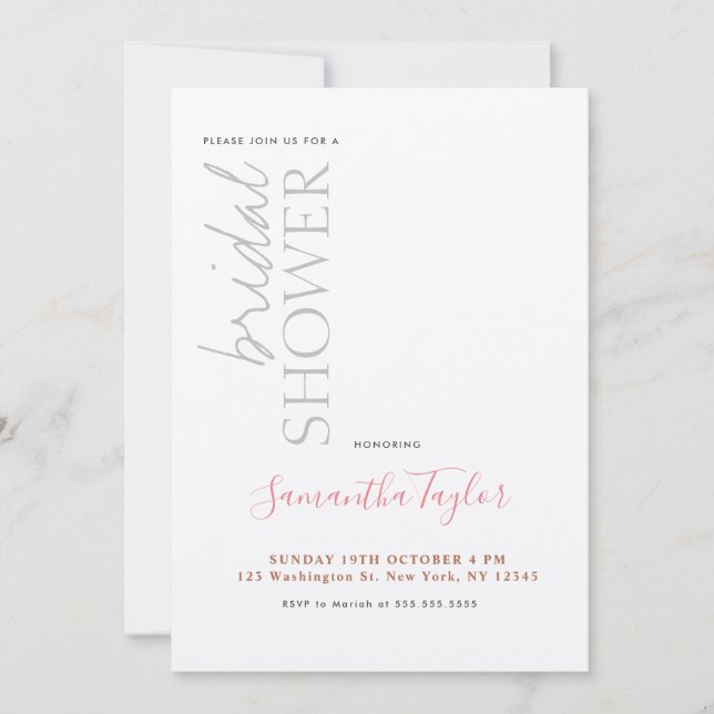 Chic Calligraphy Minimalist Bridal Shower Invitation (Front)