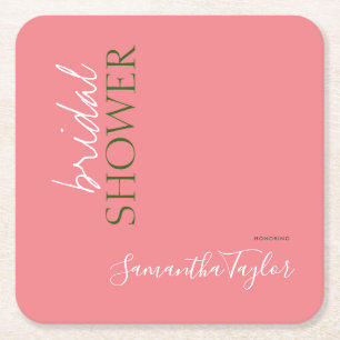 Chic Calligraphy Minimalist Bridal Shower Square Paper Coaster