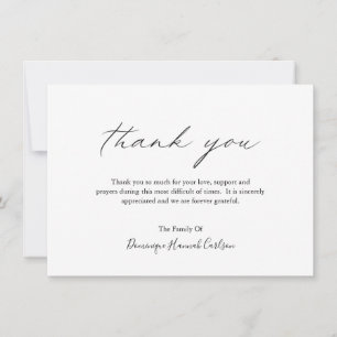 Chic Calligraphy Minimalist Simple Elegant Funeral Thank You Card