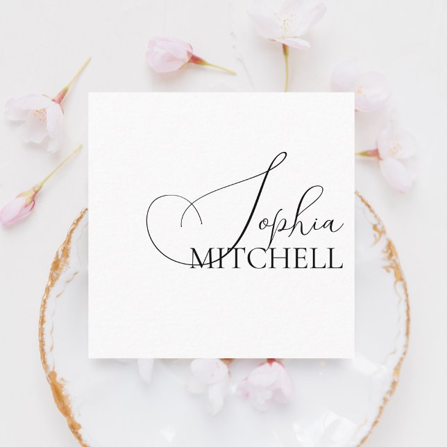 Chic Calligraphy Minimalist White Square Business Card (Creator Uploaded)