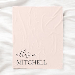 Chic Calligraphy Monogram Blush Pink Fleece Blanket