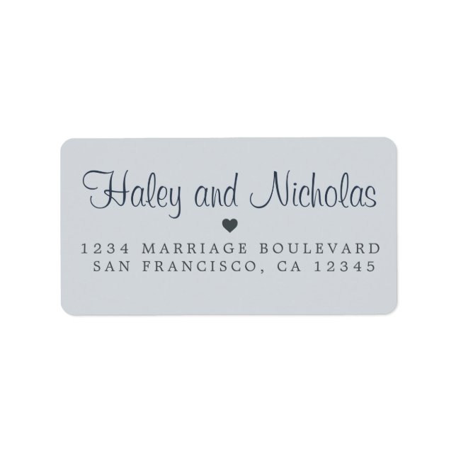 Chic Calligraphy Names Blue Wedding Return Address Label (Front)