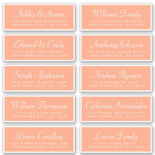 Chic Calligraphy Orange Guest Address Labels (Front)