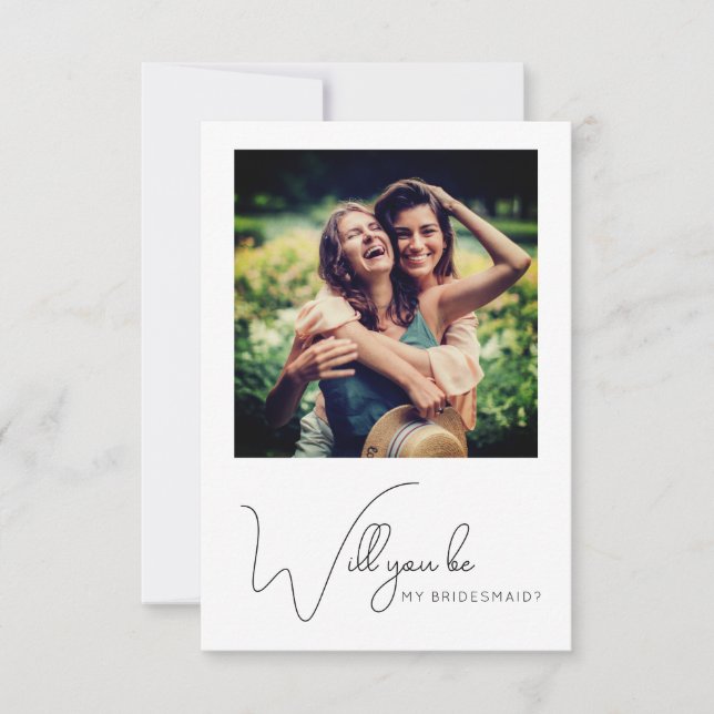 Chic Calligraphy Photo Bridesmaid Proposal Card (Front)