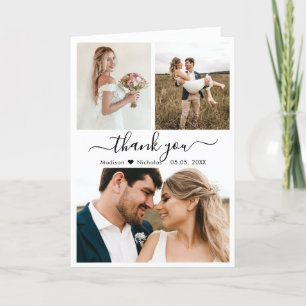 Chic Calligraphy Photo Collage Wedding Thank You Card
