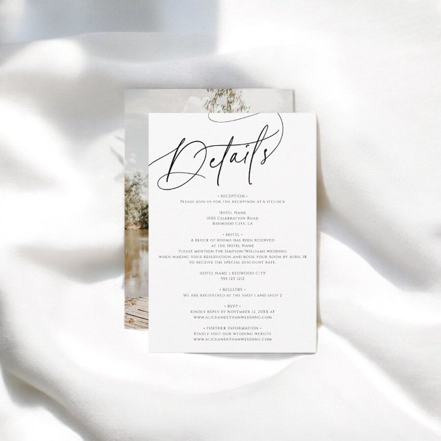 Chic Calligraphy Photo Wedding Details Enclosure Card (Creator Uploaded)