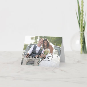 Chic Calligraphy Photo Wedding Thank You Cards