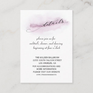 Chic Calligraphy Pink Watercolour Wedding Details Enclosure Card