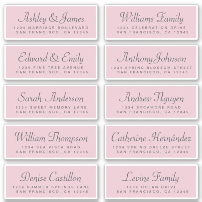 Chic Calligraphy Pink Wedding Guest Address Labels (Front)