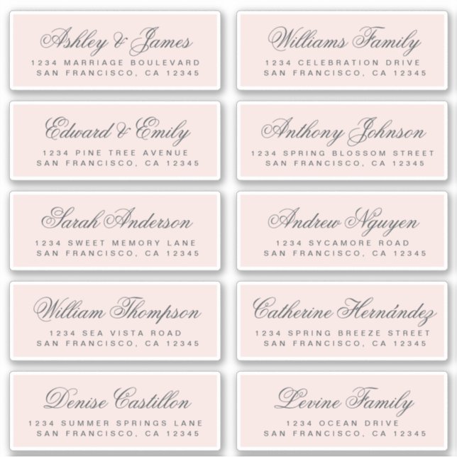 Chic Calligraphy Pink Wedding Guest Address Labels (Front)