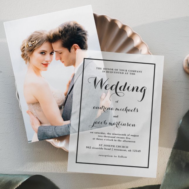 Chic Calligraphy Script Classic Wedding Vellum Invitations (Creator Uploaded)