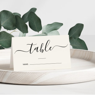 Chic Calligraphy Script Cream Wedding Table Number Place Card