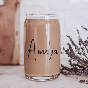 Chic Calligraphy Script Monogram Can Glass