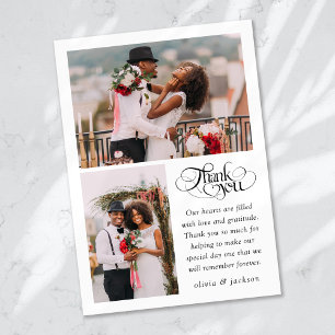 Chic Calligraphy Script Photo Wedding Thank You Card