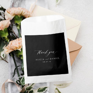 Chic calligraphy script thank you black wedding favour bags