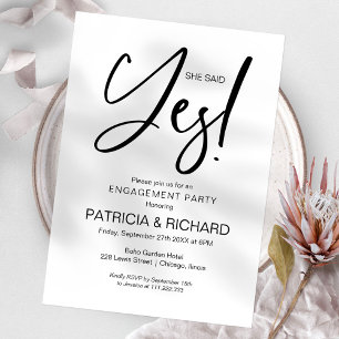 Chic Calligraphy She Said Yes Engagement Party Invitation
