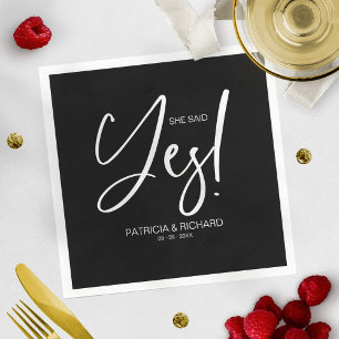 Chic Calligraphy She Said Yes Engagement Party Napkin