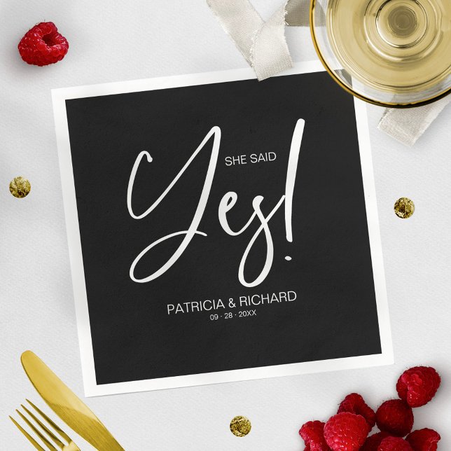 Chic Calligraphy She Said Yes Engagement Party Napkin (Creator Uploaded)