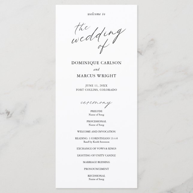 Chic Calligraphy Simple Elegant Wedding Programme (Front)