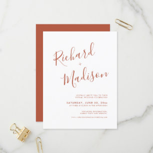 Chic Calligraphy Terracotta Photo Virtual Wedding Invitation Postcard