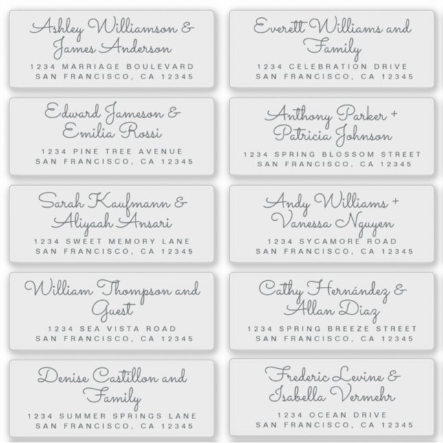Chic Calligraphy Transparent Guest Address Labels (Front)