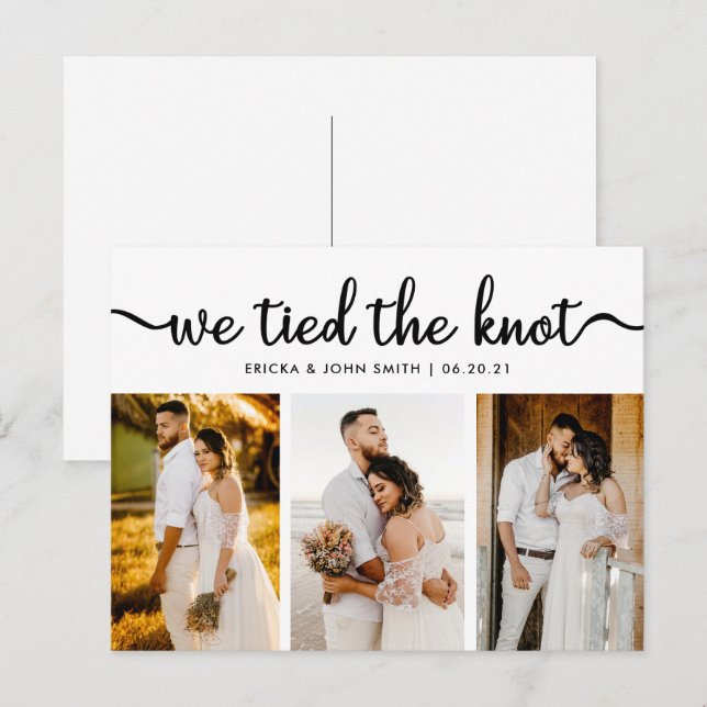 Chic Calligraphy We Tied the Knot Photo Elopement Announcement Postcard (Front/Back)