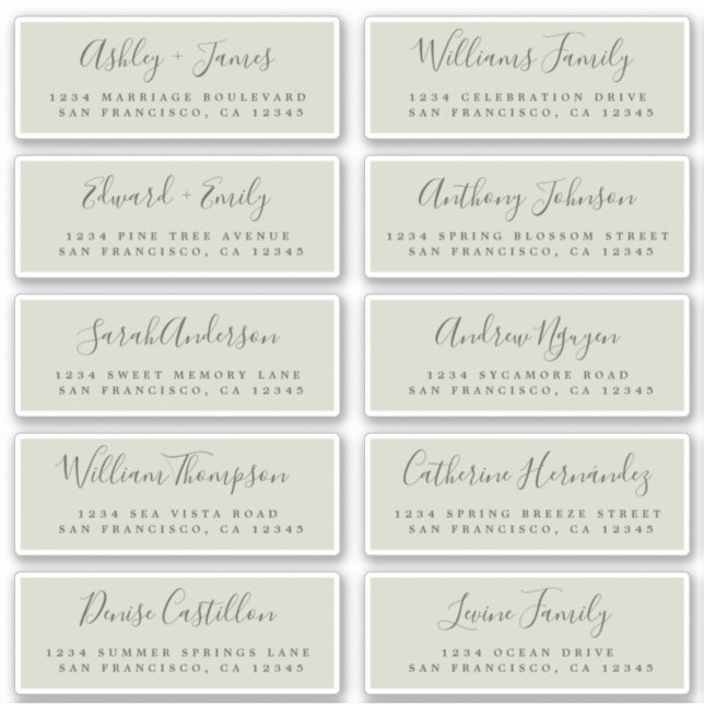 Chic Calligraphy Wedding Guest Address Labels (Front)